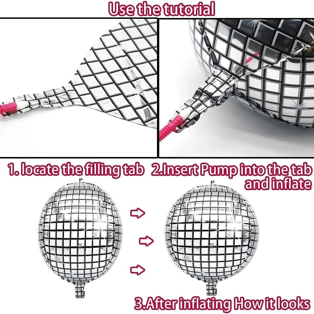 10-Pack 24inch 4D Large Round Aluminum Foil Balloons Self-sealing Disco Fever